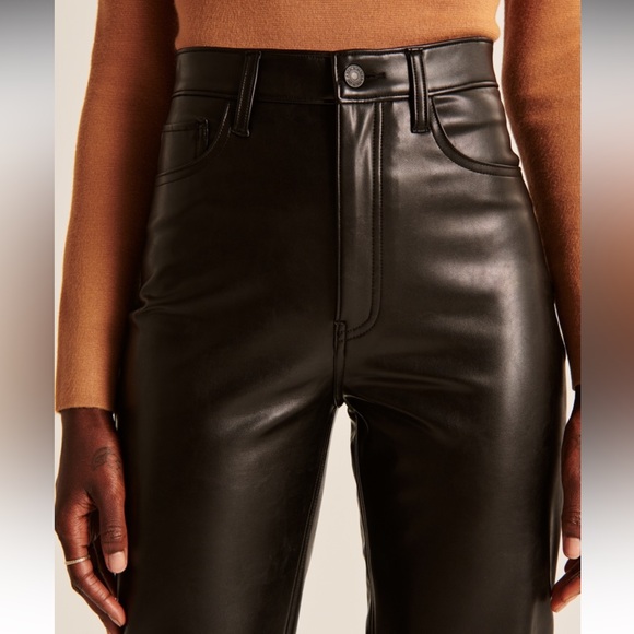 Abercrombie Vegan Leather Ankle Straight Pant (Black) - Picture 2 of 6